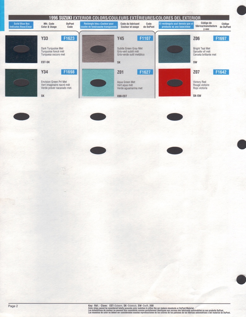 1996 Suzuki Paint Charts DuPont 2